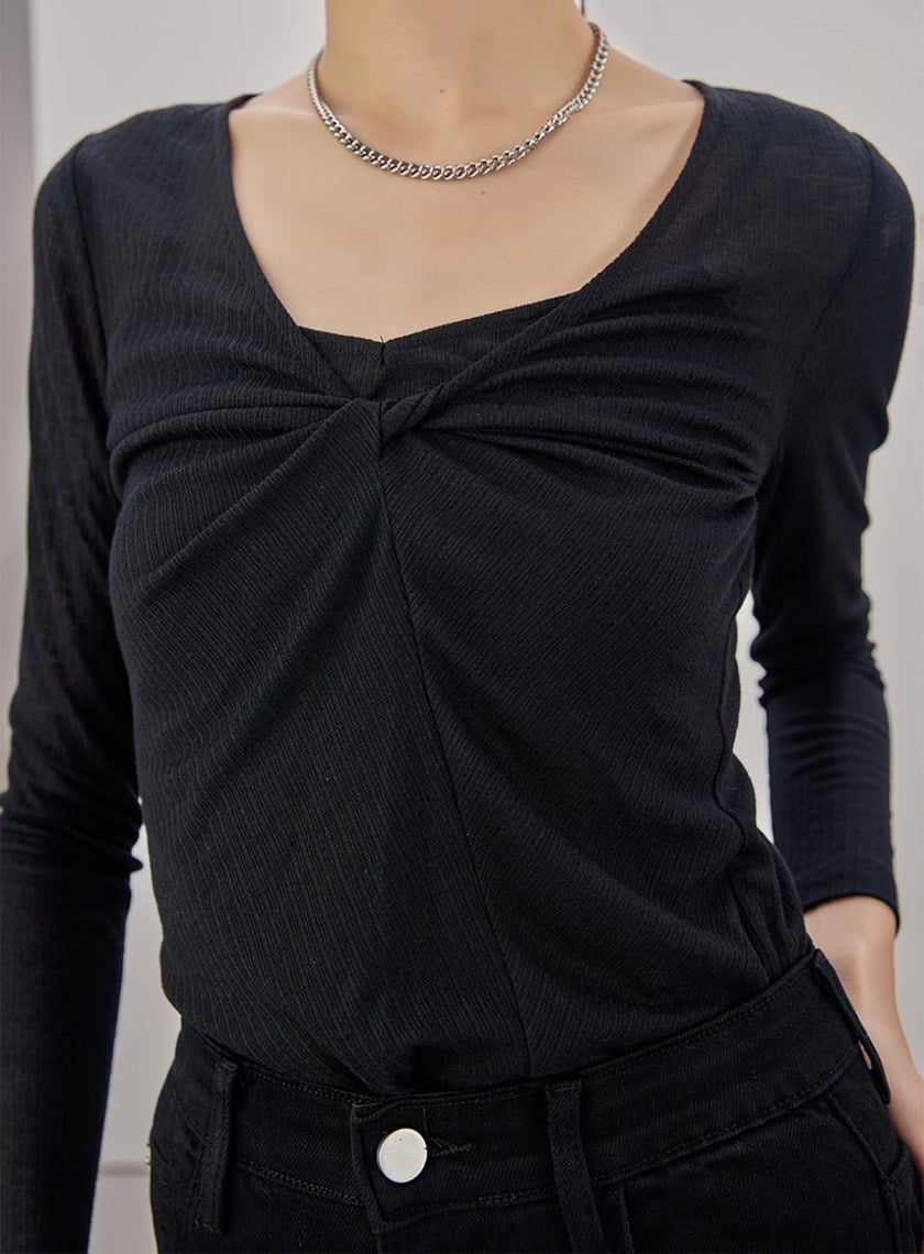 氣質扭結V領長袖上衣